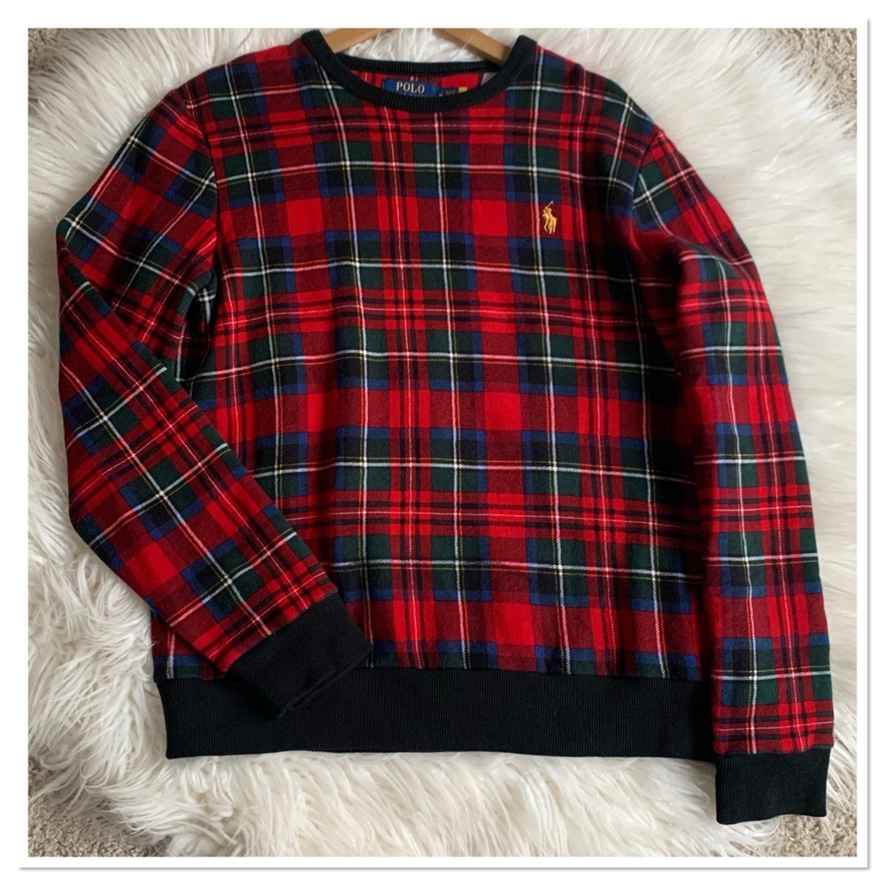 Polo Ralph Lauren Tartan Buffalo Check Plaid Crewneck Sweater Red Size Medium